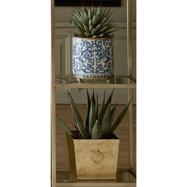 PLANTER, ROUND, BLUE/WHITE, LARGE