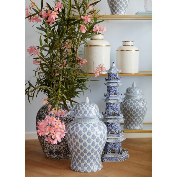 VASE/PLANTER ROUND LARGE BLUE/WHITE CL