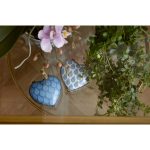 BOX, HEART SHAPE, BLUE PAISLEY ON WHITE