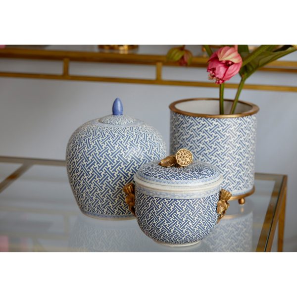 PLANTER, ROUND, BLUE/WHITE, LARGE
