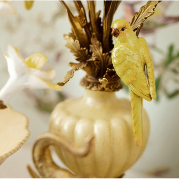 CANDLE HOLDER, W/ORCHIDS + PARROTS