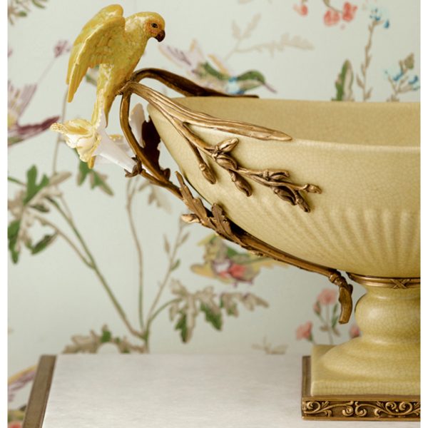 BOWL ON BASE, OVAL, W/BIRDS