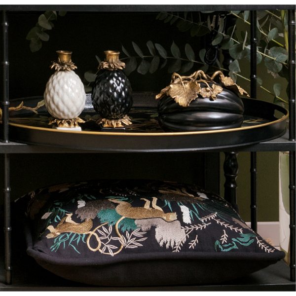 TRAY, OVAL, BLACK VINE LEAVES,