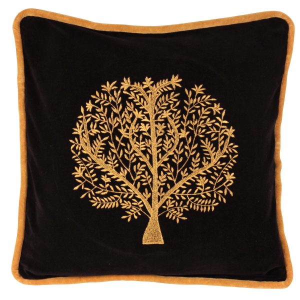 CUSHION COVER, EMBR. TREE OF LIFE, BLK VELVET