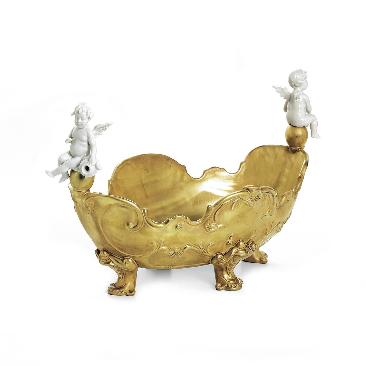 Baroque Oval Centrepiece With 2 Cherubs – Gold