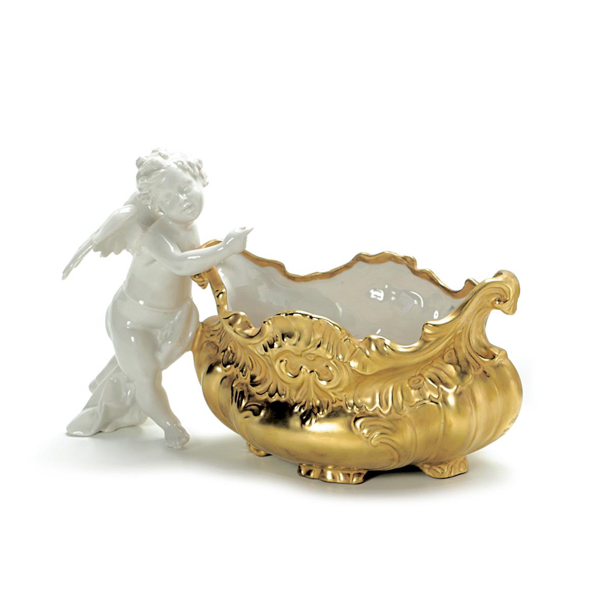 Baroque Bowl With Cherub – White & Gold