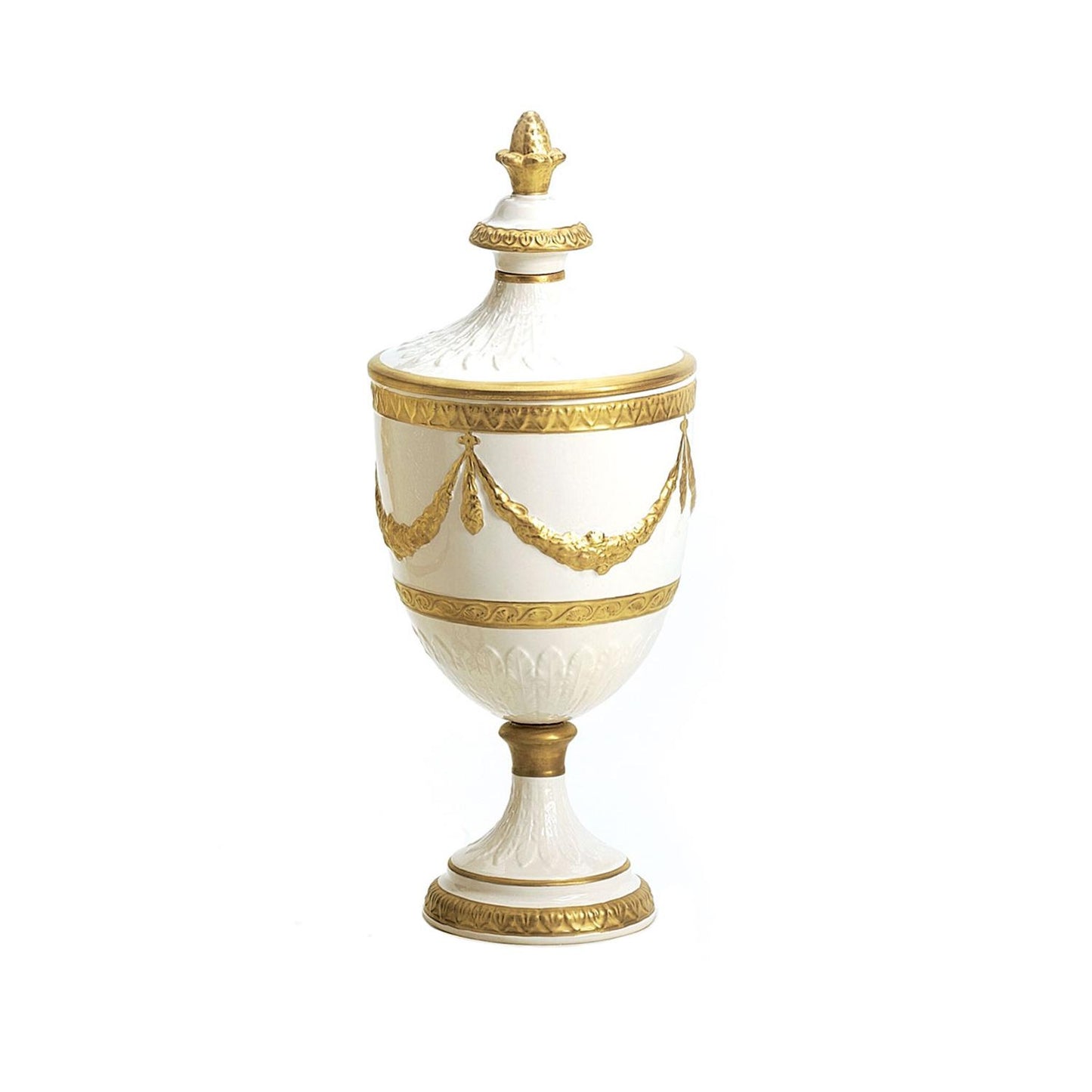 Josephine Potiche with Festoon – White & Gold