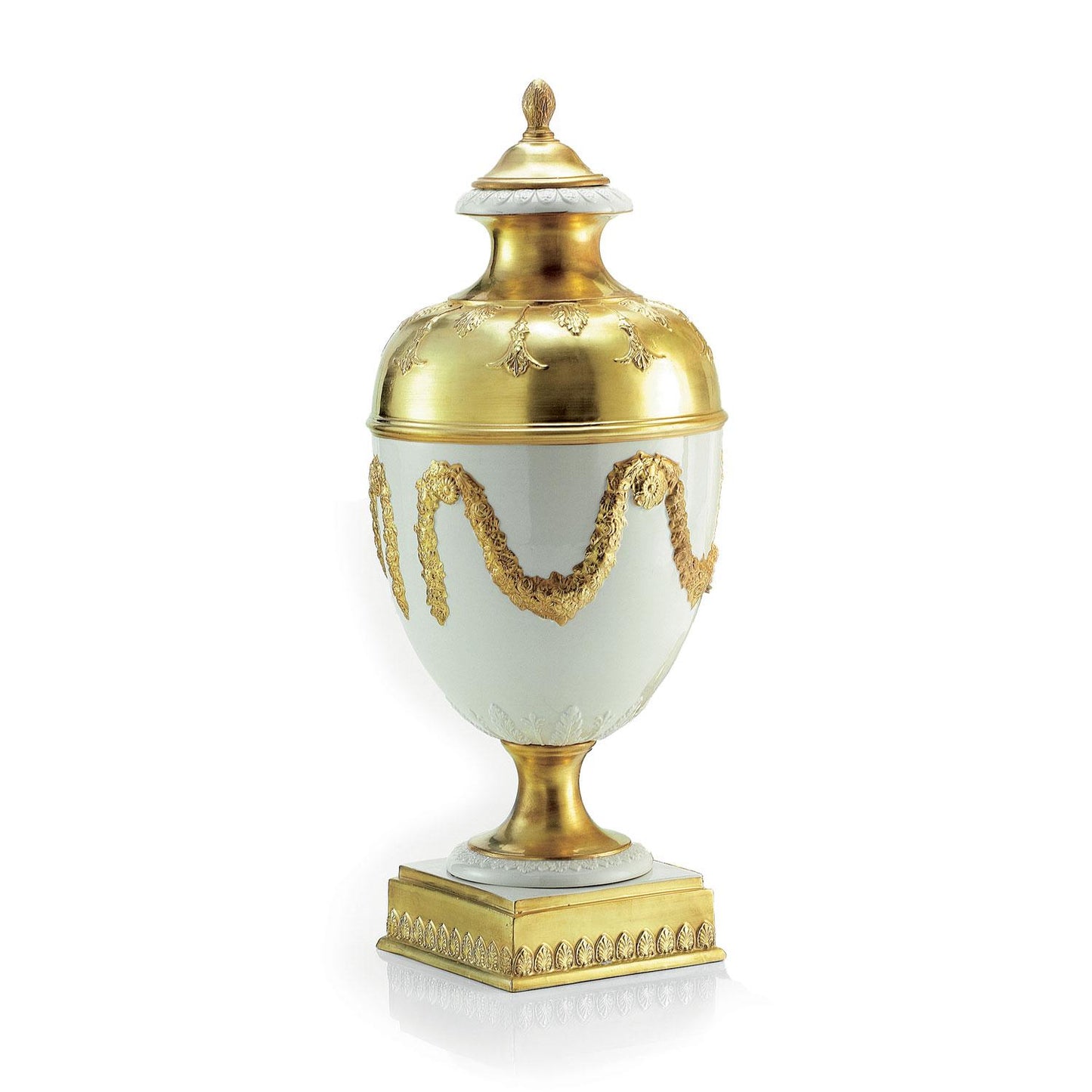 Dome Potiche with Festoons – White & Gold