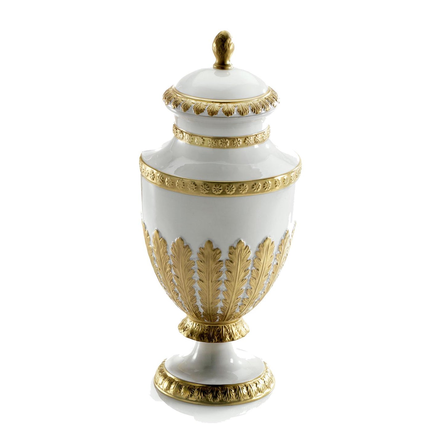 Empire Feather Potiche Vase – White & Gold