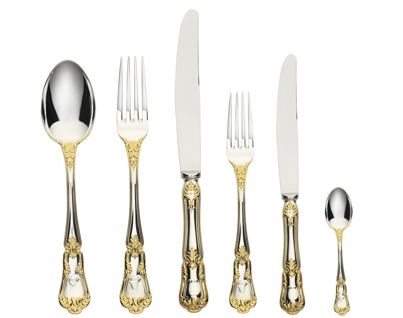 Cutlery Set, 72 Pcs Barocco Sterling Silver & Gold Cutlery Set