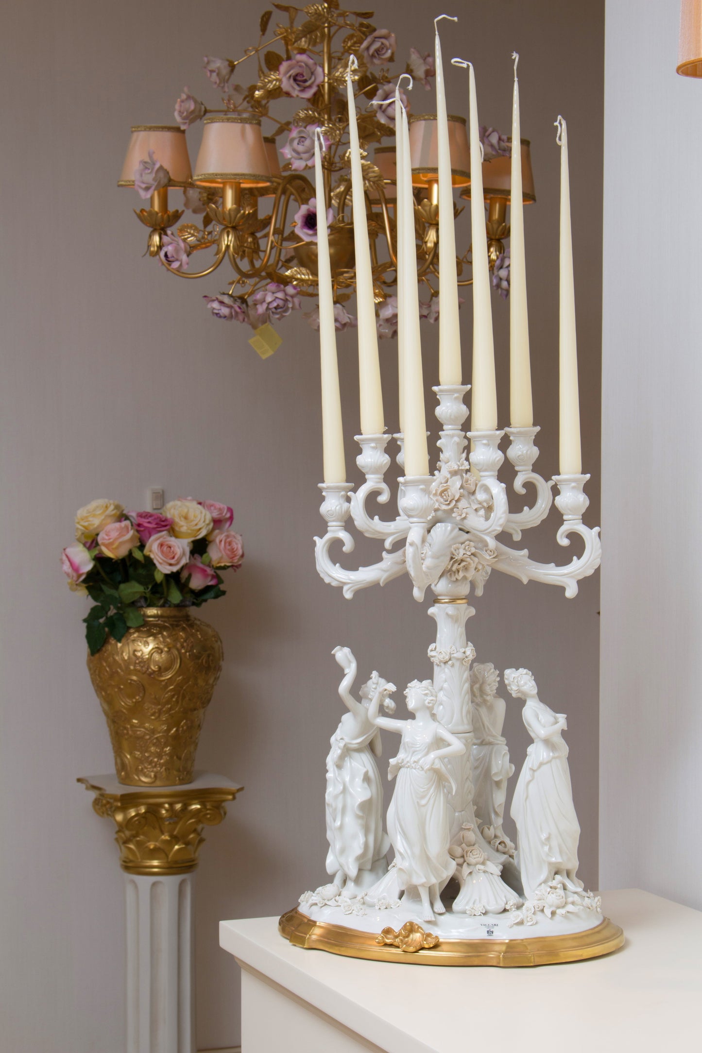Candelabra – 9 Arms – White & Gold