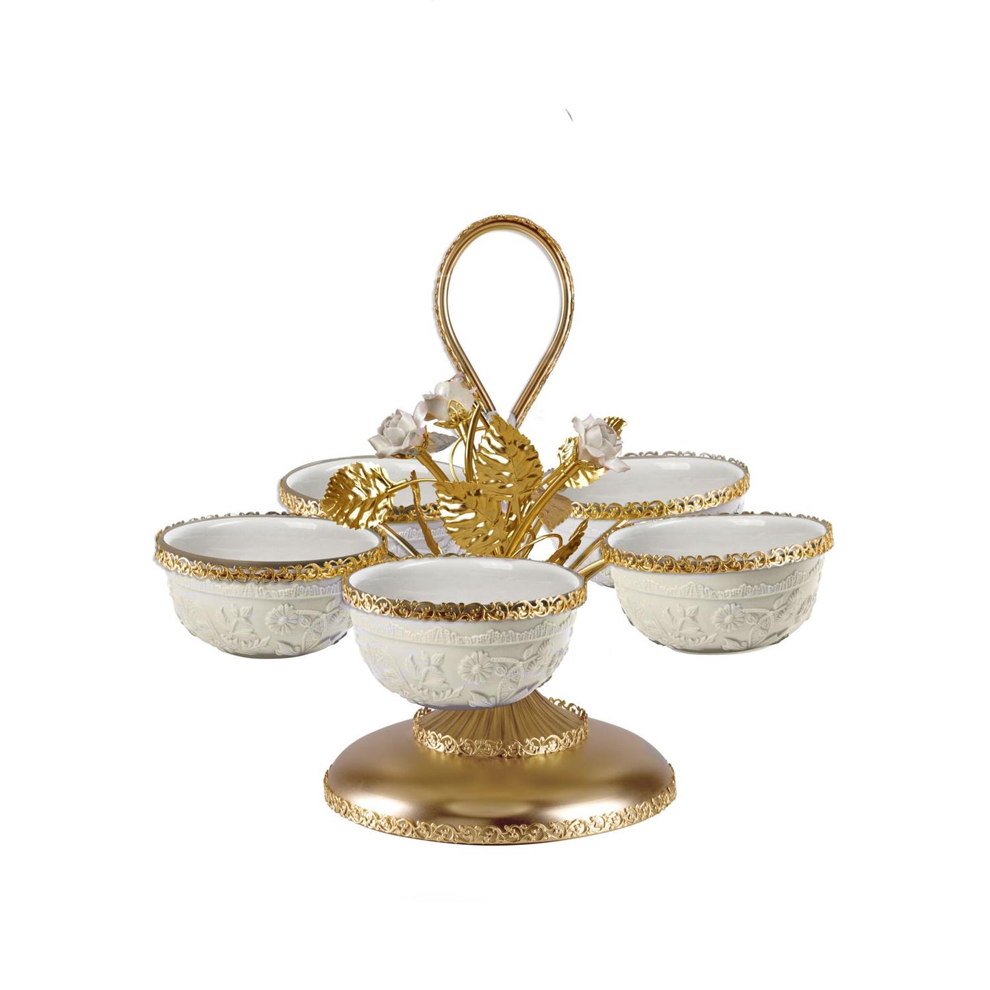 Pistachios Holder – 5 Bowls-Taormina White & Gold Small