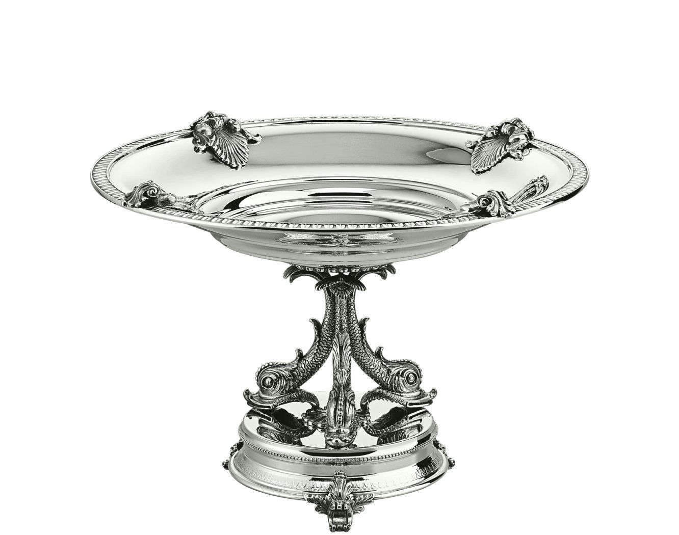 Round Chiselled Stand Bowl w/Dolphins