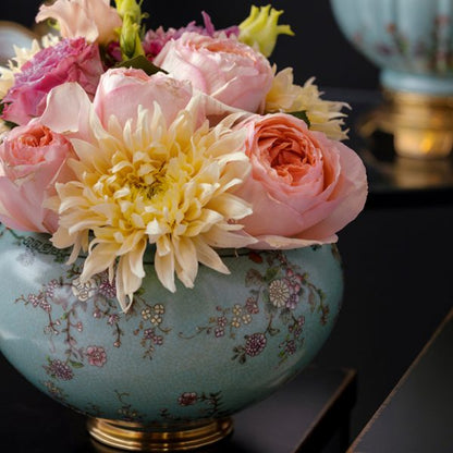 PLANTER, ROUND, BLUE PORCELAIN