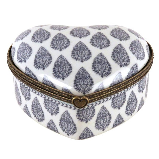 BOX, HEART SHAPE, BLUE PAISLEY ON WHITE