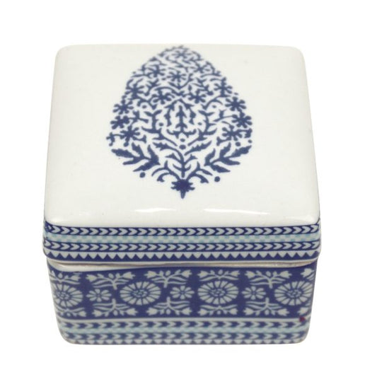 BOX, SQUARE, BLUE /WHITE PAISLEY