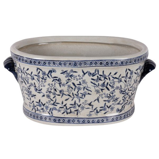 PLANTER, OVAL W/HDL BLUE/WHITE