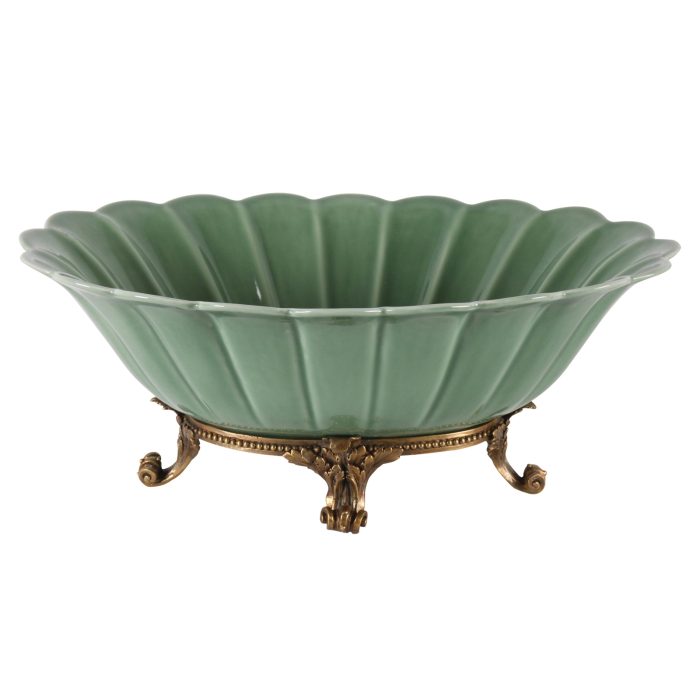 BOWL, OVAL SCALLOP SHAPE, GREEN