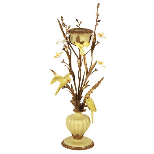 CANDLE HOLDER, W/ORCHIDS + PARROTS