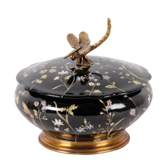 BOX W/LID, BLACK MINIFLOWER,