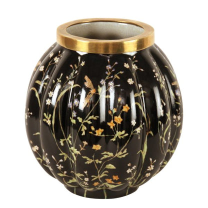 VASE, ROUND W/BRASS RIM