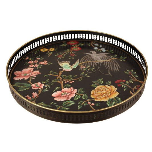 TRAY, ROUND,W/FILIGREE, BLACK