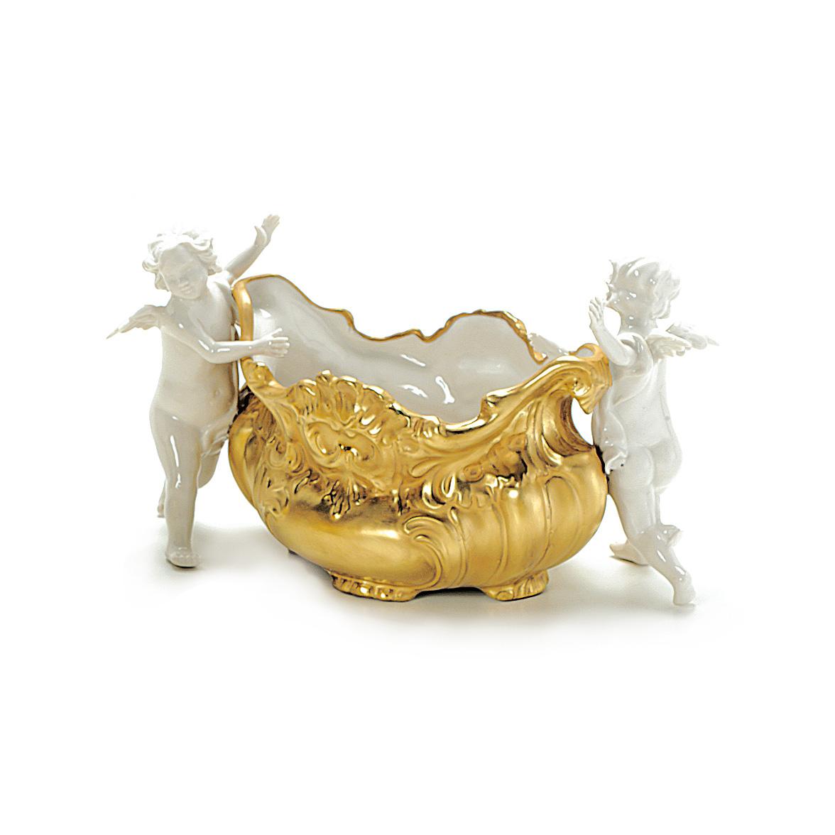 Baroque Bowl With 2 Cherubs – White & Gold