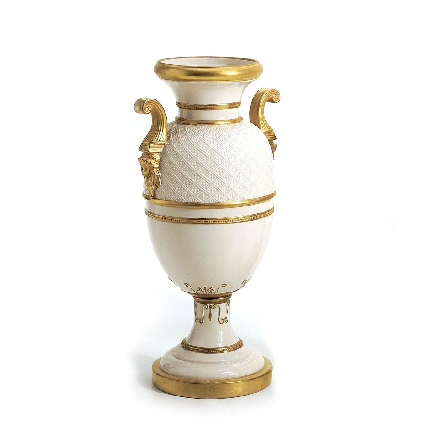 Empire Embroided Vase With Handles – White & Gold