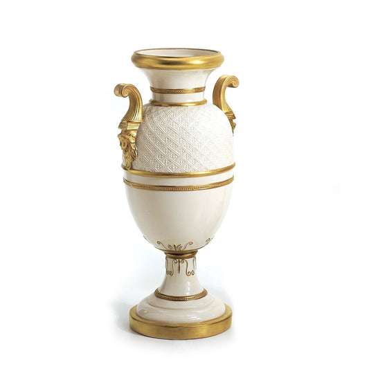 Empire Embroided Vase With Handles – White & Gold