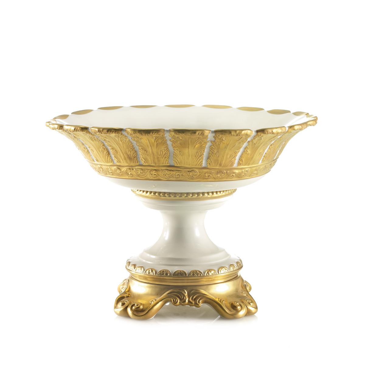 Queen Elizabeth Footed Fruit Bowl – White & Gold